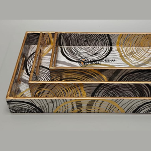 Artistic Abstract Enamel Tray Set of 3 MDF Serving & Display Trays Premium Abstract Circle <b>Pattern</b> Tray - Product Image 2