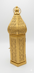 AH CREATIONS Moroccan Gold Metal <b>Lanterns</b> <b>Brass</b> Hexagonal Design Perforated Pattern Handmade Eco-Friendly Home Decoration Candle - Product Image 3