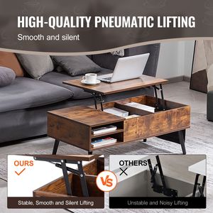 Tavolino da Caffè Moderno con Piano Sollevabile e Tasche Portaoggetti, 39,4 Pollici, Rettangolare in MDF, Tavolo Pop-up per Soggiorno, Marrone - Product Image 3