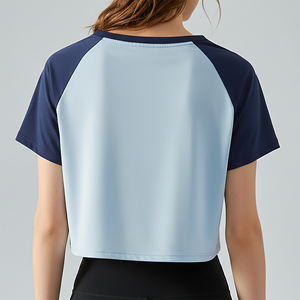 T-shirt court en coton 100% OEM/ODM pour femme, manches raglan, col rond, coupe décontractée, style streetwear, léger, été. - Product Image 3