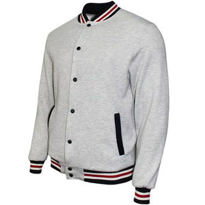 <b>Men</b> Gray Varsity <b>Jacket</b> With Red <b>White</b> Stripe Trim Button Front Casual Wear Autumn Season Regular Fit Polyester Cotton Material - Product Image 6