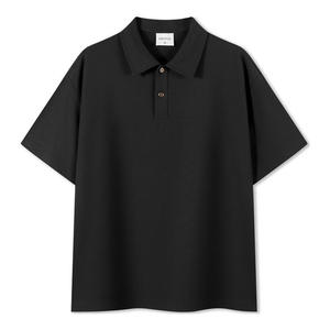 Chemise noire en coton tricoté pour homme, avec poche, infroissable, couleur unie, manches courtes, logo personnalisé, uniforme professionnel, vente en gros - Product Image 3