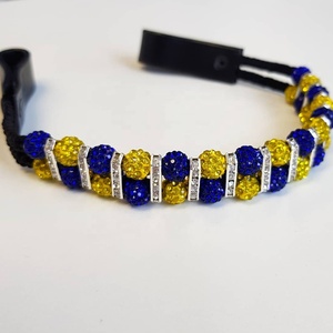Latest Design Leather Horse Brow Band With 2 Layered Blue & Yellow <b>Crystals</b> <b>Balls</b> Work Top Supplier Wholesaler & Manufacturer - Product Image 2