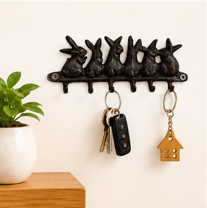 Elegante Perchero de Pared de Hierro Fundido con Forma de Conejo y 6 Ganchos, Soporte Decorativo Vintage para Llaves, Organizador para la Entrada del Hogar - Product Image 2