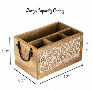 Organizer Farmhouse Utensil Holder with Metal Handles Wholesale Custom 4 Compartment <b>Wooden</b> Silverware <b>Caddy</b> Cutlery Flatware - Product Image 3