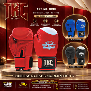 Gants de boxe TKC en cuir véritable et PU, fermeture Velcro, pour adultes, entraînement, sparring, rouge, bleu-noir, blanc - Product Image 1