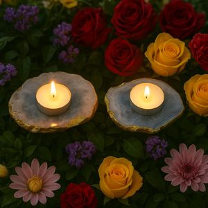 Support de bougie en agate naturelle avec bord doré, support de bougie en pierre de cristal artisanal pour la maison, la salle à manger, le salon - Product Image 5