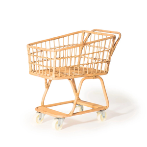 Carrito de Compras de Mimbre Natural Hecho a Mano, con Ruedas de Ratán, para Supermercado, Juguete, Decoración de Guardería - Product Image 1