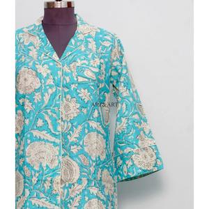 Robes décontractées bohèmes pour femmes, imprimées à la main avec des fleurs, col en V, manches longues, mi-longues, respirantes, écologiques, lavables, taille naturelle - Product Image 2