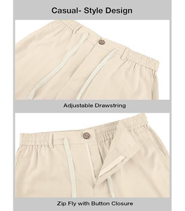 กางเกงขาสั้นลำลองผู้ชายสำหรับฤดูร้อน ผ้าเทอร์รี่ แห้งเร็ว กันยับ ปักลายชายผ่า เอวยางยืดสูง ระบายอากาศได้ดี ทรงหลวม - Product Image 5