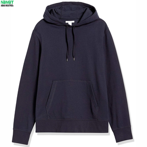 Men's 100% Cotton Hooded Sweatshirt Solid Navy <b>Blue</b> Regular Fit Casual Knitted Hoodie with Front Pocket Autumn Wear - Product Image 2