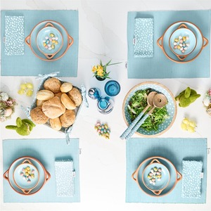 Bol en bois fait main avec intérieur à pois bleus, style nordique, pour la présentation des aliments, bol à salade ou à en-cas avec émail. - Product Image 6