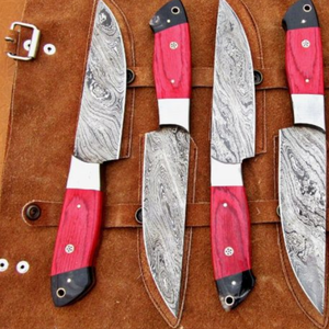 Ensemble de 6 couteaux de cuisine en acier Damas faits à la main avec manches en bois rouge, couteau de chef professionnel pour la découpe et la préparation culinaire - Product Image 4