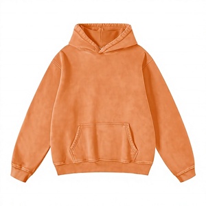 <b>Men's</b> <b>Orange</b> Oversized Hooded Fleece <b>Sweatshirt</b> Regular Fit Solid Color Casual Hoodie Pocket Design Autumn Wear - Product Image 2