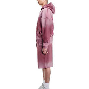 Wholesale Custom Logo Men's Summer Hoodie Shorts <b>Set</b> 100% Cotton Heavyweight Zipper Style Men’s Hoodies & Sweatshirt <b>Sets</b> - Product Image 3
