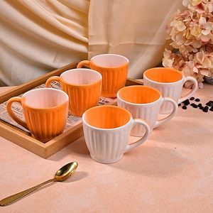Ensemble de 4 tasses à thé en céramique orange et blanches - Product Image 1