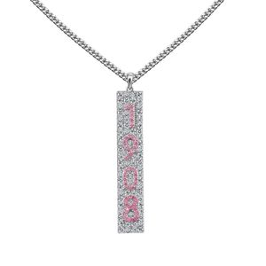 Silver 1908 Crystal Bar Pendant <b>Necklace</b> with Pink Rhinestone Number Design Fine Chain Elegant Women Fashion Jewelry <b>Statement</b> - Product Image 4