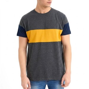 Top Quality <b>Stripe</b> Panel <b>T</b> <b>Shirt</b> <b>Men</b> Half Sleeve Soft Cotton Breathable Casual Summer Wear Comfortable Stylish Daily Outfit - Product Image 1