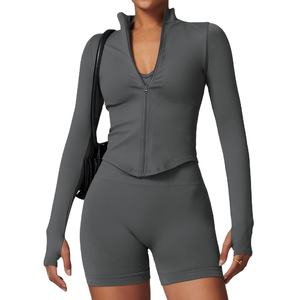 Vêtements de fitness pour femmes, hauts de yoga sans couture, couleurs unies, manches longues, crop tops de sport, ensembles de yoga respirants et à séchage rapide - Product Image 3