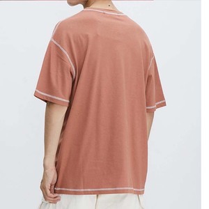 Camiseta de Manga Corta para Hombre, Talla Grande, Color Sólido, con Ribete en Contraste, Cuello Redondo, Estilo Casual, de Algodón Tejido - Product Image 4