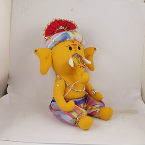 Yellow Ganesh Plush Toy Handmade Soft Stuffed Elephant God <b>Doll</b> with Colorful Dress for Festival Wholesale - Product Image 2