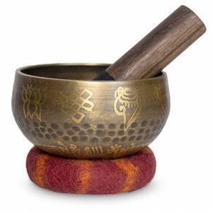 Ensemble de bols chantants tibétains népalais faits à la main de 9,5 cm avec symboles sacrés gravés et batte en bois pour la guérison des chakras et la méditation - Product Image 5