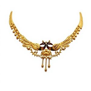 Collier paon en or massif 22 carats, bijoux indiens traditionnels faits à la main, élégant collier ethnique en or pour femmes, cadeau de mariage - Product Image 1