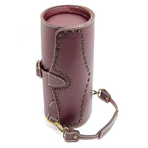 Salva Leather Embossed Plain Dyed Leather Wine <b>Bottle</b> <b>Carrier</b> Single <b>Bottle</b> Holder Brown Color Portable Travel Case with Handle - Product Image 6