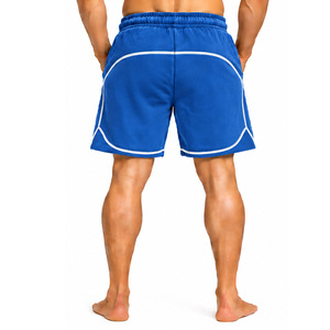 <b>mens</b> cotton fabric gym <b>shorts</b> contrast piping curved hem <b>elastic</b> drawstring <b>waistband</b> side pockets relaxed fitness training wear - Product Image 2