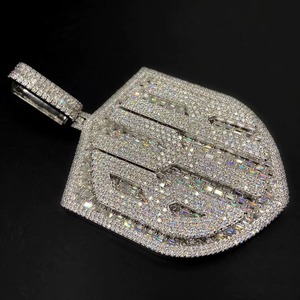 Joyería personalizada de alta calidad estilo rapero, plata maciza 925 con moissanita VVS, colgante con inicial de letra, regalo hip hop para él. - Product Image 3
