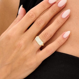 Anillo de Moissanita Redonda Chapado en Oro con Diamantes, Anillo de Sello Unisex de Plata Fina 925 Original, Regalo para Fiesta de Boda para Pareja - Product Image 6