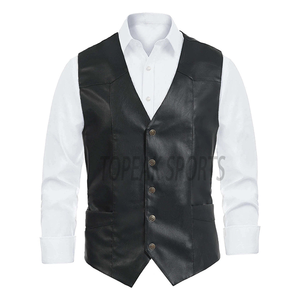 Chaleco de Cuero Genuino para Hombre, Cuello en V Clásico, Cierre de Botones, Chaleco Formal sin Mangas, Chaleco Casual para Traje, Proveedor OEM Personalizado - Product Image 5