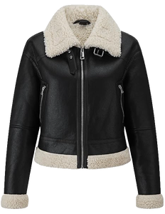 Blouson Moto Femme en Similicuir et Fausse Fourrure Style Café Racer Respirant Court en Peau de Mouton Synthétique Hiver Doublure en Fausse Fourrure OEM - Product Image 1