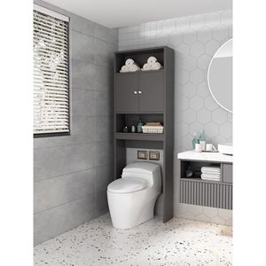 Mobiletto Salvaspazio Grigio per Bagno, Sopra il WC, Soluzione di Stoccaggio per Toilette - Product Image 1