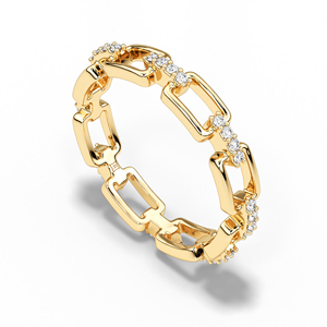 Anillo de Oro de 14K con Diamantes Naturales, Anillo de Eslabones con Diamantes Redondos, Banda Abierta Moderna, Anillo de Boda Apilable, Joyería Fina, Regalo - Product Image 3