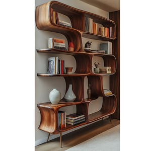 Étagère en teck courbé bio de luxe avec un design de rangement artistique moderne pour un intérieur élégant - Product Image 1