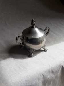 Patinated <b>silver</b>-plated sugar bowl and creamer – Antique <b>tea</b> <b>set</b> – Vintage duo - Product Image 1