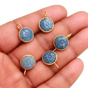 Pendentif Fleur Sculptée en Opale Bleue Naturelle, Plaqué Or Vermeil, Argent Sterling 925, Bijou en Opale Bleue, Pierre de Guérison, Cristal - Product Image 3