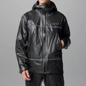 Chaqueta Impermeable Negra Brillante para Hombre, Transpirable, Cortavientos, con Capucha y Cierre, Elegante, para Senderismo - Product Image 1