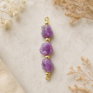 Ruby Connector Three Stone With Beaded Charm Connector Handmade Gold Plated Birthstone Jewelry Gift For Her - Product Image 2