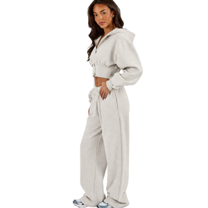 Conjunto de chándal corto con capucha y cremallera completa para mujer, pantalones de pierna ancha con cintura con cordón, conjunto de dos piezas relajado, ropa casual de calle y descanso. - Product Image 4