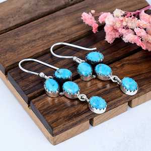 Kingman Turquoise Cluster Earrings, 925 <b>Sterling</b> <b>Silver</b> <b>Stud</b> Earrings, Boho Southwestern Jewelry, Natural Gemstone Gift for Her - Product Image 1