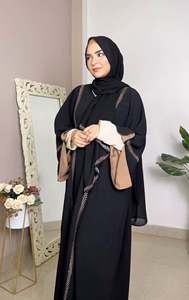 Abaya de Poliéster Negra con Cuentas, Hecha a Mano, Elegante y Transpirable, de Manga Larga y Largo hasta el Suelo, Vestido de Fiesta Modesto para Mujer, Eid - Product Image 4