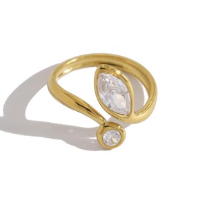 Best-selling Stainless Steelin Luxurious Style <b>Rings</b> Featuring Fashionable Leaf-shaped Inlay with Zirconia <b>Adjustable</b> <b>Ring</b> - Product Image 1