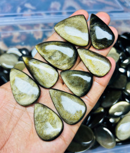 Cabochon en Obsidienne Dorée, Pierres Précieuses Mixtes en Vrac, Cristal de Guérison, Pierre Faite à la Main en Obsidienne Dorée pour la Fabrication de Bijoux ASHU GEMS - Product Image 2