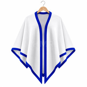 Poncho HMR Sorority Sisterhood blanc avec bordure bleue, col en V, manches chauve-souris, décontracté, toutes saisons, respirant - Product Image 5