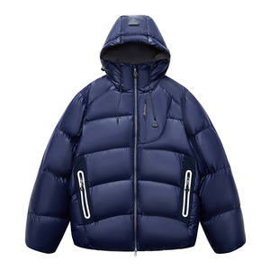 Veste d'hiver décontractée pour homme, à capuche, en duvet, coupe-vent, avec poches zippées et accents bleus - Product Image 4
