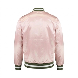 <b>Pink</b> Bomber <b>Jacket</b> Unisex Casual Solid Color Custom Embroidery Patch Spring Letterman Slim Fit Stand Collar - Product Image 2