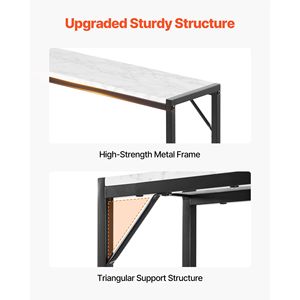 Modern Marble <b>Console</b> <b>Table</b> with Power Outlet <b>Slim</b> Sofa Side <b>Table</b> with Iron Tubes Anti-Tip Triangular Support for Apartments - Product Image 3