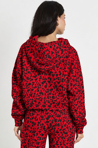 <b>Women's</b> Trendy <b>Red</b> Leopard Print Zip Up <b>Hoodie</b> Long Sleeve Hooded Jacket With Full Front Zipper Comfortable Fit For Casual Wear - Product Image 2